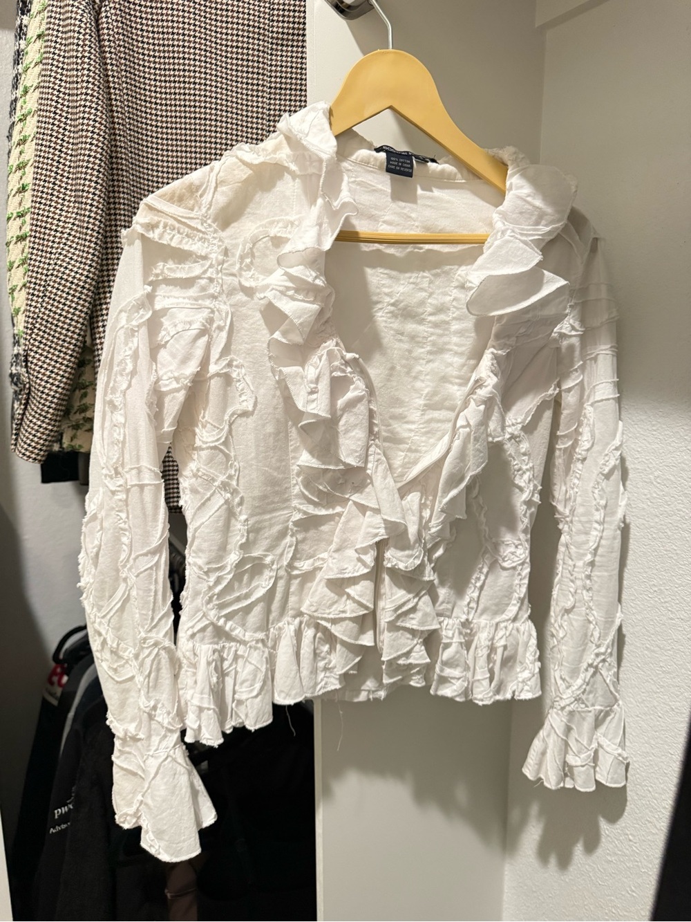 Boston Proper White Ruffled V-Neck Blouse